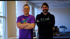    Rushdown Founders Kirk Becker and Andy Polidore in the studio's new Saratoga Springs office