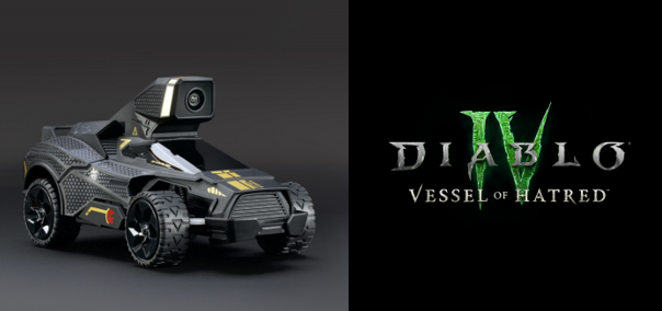 A mixed reality RC car for Velan Studios’ Hot Wheels: Rift Rally (left) and Blizzard Entertainment’s Diablo IV expansion, Vessel of Hatred (right).