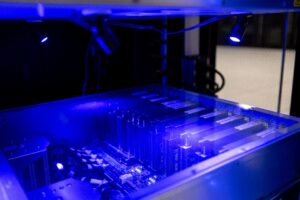 A the new IBM Spyre Accelerator installation at UAlbany’s Center for Emerging Artificial Intelligence Systems. Courtesy UAlbany.