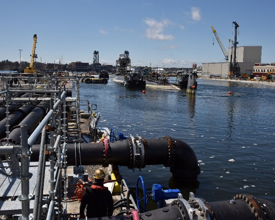 The Fort Miller Group in Greenwich, New York supplied pre-cast concrete for a new super flood basin at the Portsmouth Naval Station in Kittery, Maine. US Navy photo by Jim Cleveland.